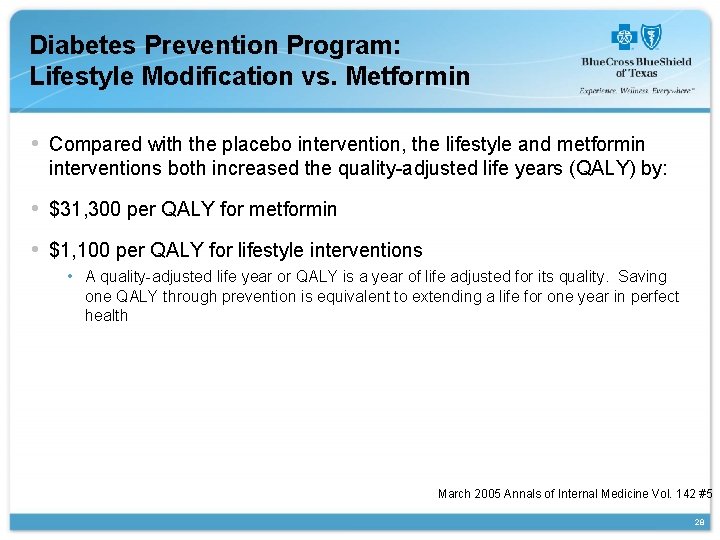 Diabetes Prevention Program: Lifestyle Modification vs. Metformin • Compared with the placebo intervention, the