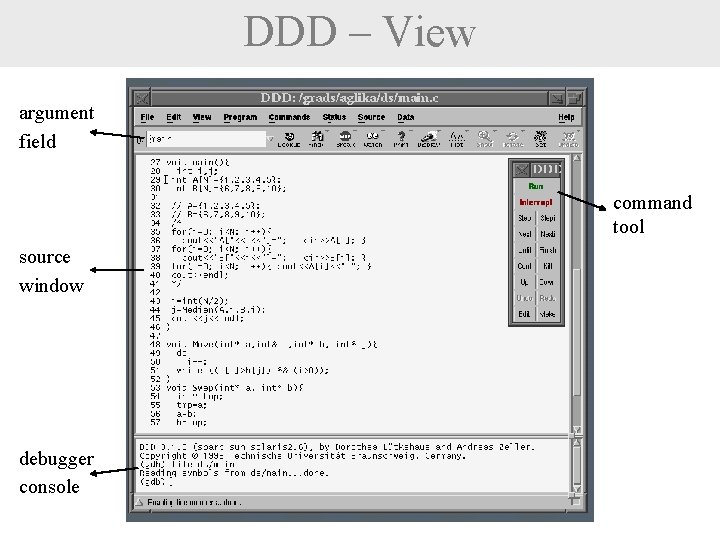 DDD – View argument field command tool source window debugger console 