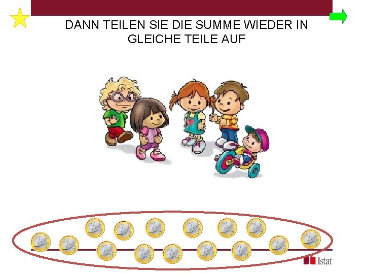 DANN TEILEN SIE DIE SUMME WIEDER IN GLEICHE TEILE AUF 