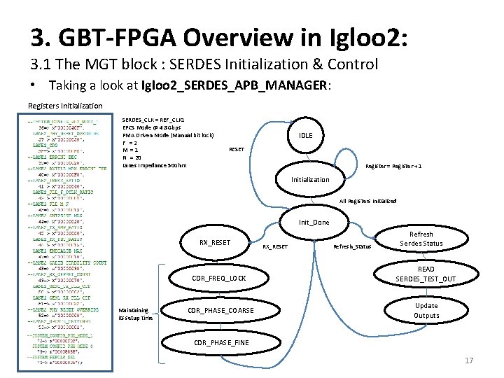 3. GBT-FPGA Overview in Igloo 2: 3. 1 The MGT block : SERDES Initialization 3. GBT-FPGA Overview in Igloo 2: 3. 1 The MGT block : SERDES Initialization