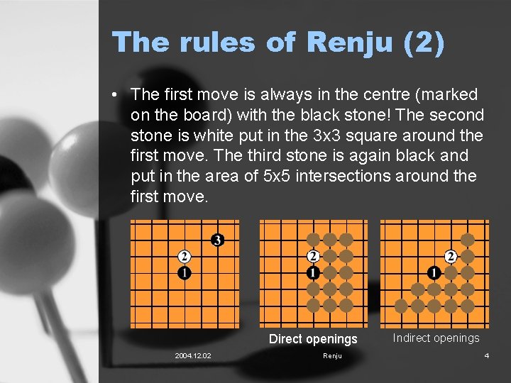 The rules of Renju (2) • The first move is always in the centre