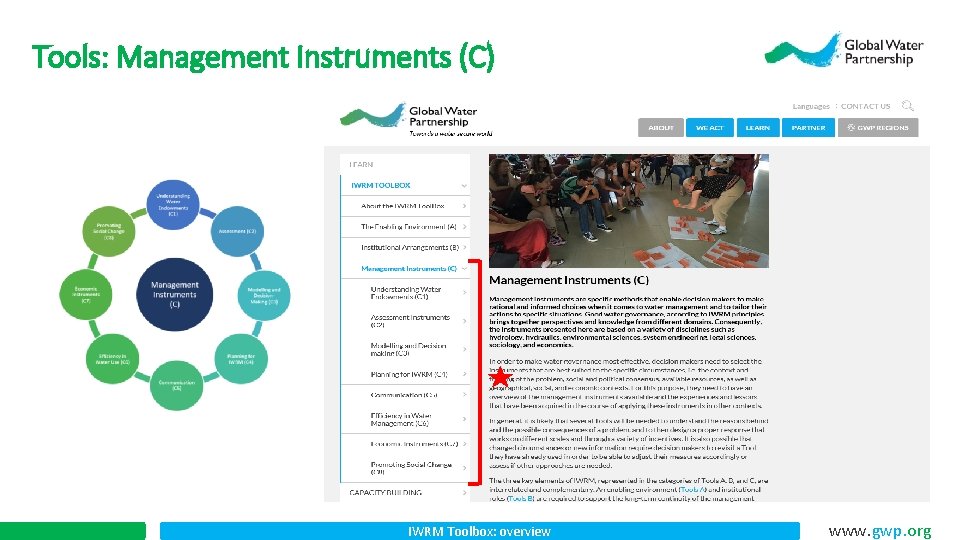 Tools: Management Instruments (C) IWRM Toolbox: overview www. gwp. org 