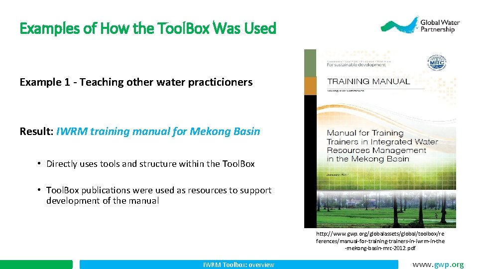 Examples of How the Tool. Box Was Used Example 1 - Teaching other water