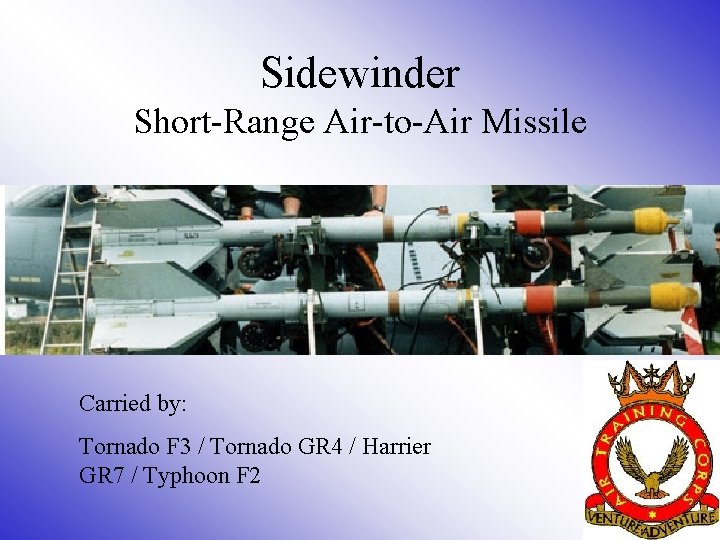 Sidewinder Short-Range Air-to-Air Missile Carried by: Tornado F 3 / Tornado GR 4 /