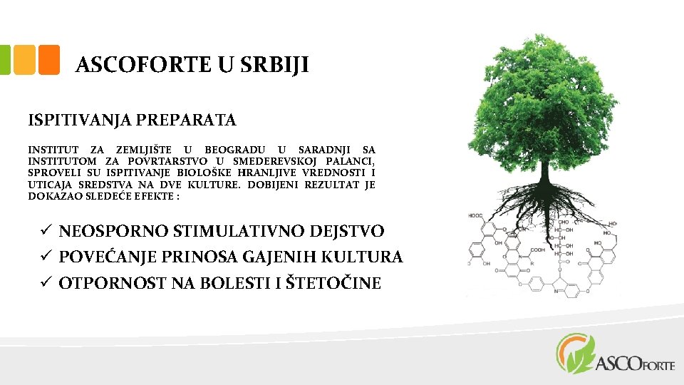 ASCOFORTE U SRBIJI ISPITIVANJA PREPARATA INSTITUT ZA ZEMLJIŠTE U BEOGRADU U SARADNJI SA INSTITUTOM