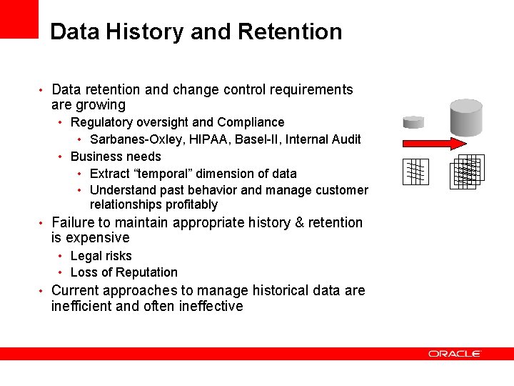 Data History and Retention • Data retention and change control requirements are growing •