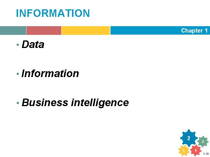 INFORMATION Chapter 1 • Data • Information • Business intelligence 1 -14 