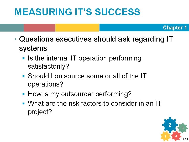 MEASURING IT’S SUCCESS Chapter 1 • Questions executives should ask regarding IT systems §