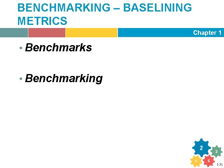 BENCHMARKING – BASELINING METRICS Chapter 1 • Benchmarks • Benchmarking 1 -31 