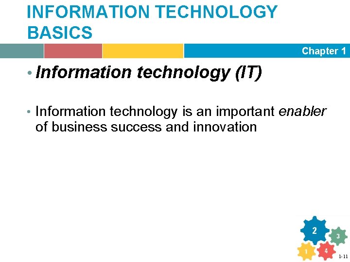 INFORMATION TECHNOLOGY BASICS Chapter 1 • Information technology (IT) • Information technology is an
