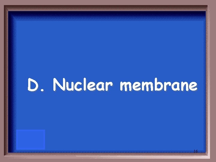 D. Nuclear membrane 16 D. Nuclear membrane 16