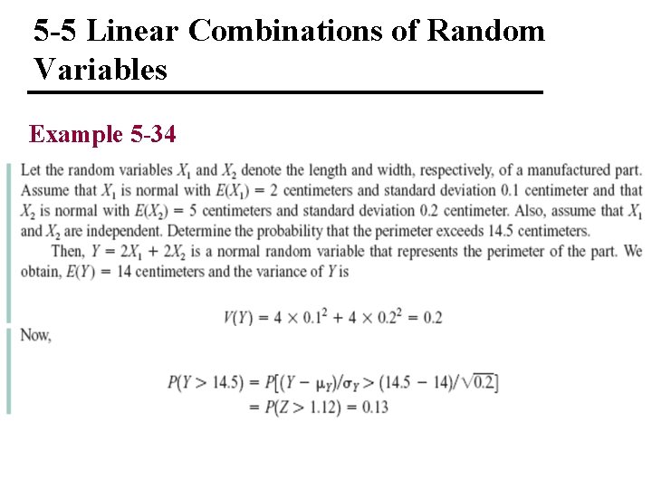 5 -5 Linear Combinations of Random Variables Example 5 -34 