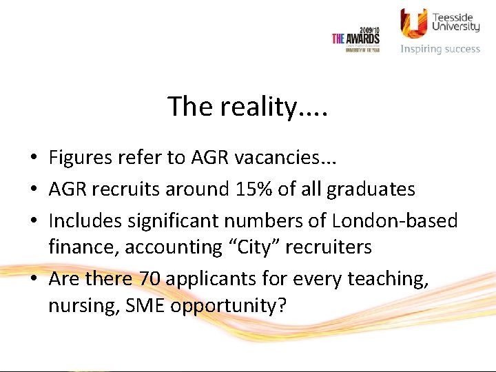 The reality. . • Figures refer to AGR vacancies. . . • AGR recruits