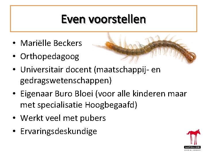 Even voorstellen • Mariëlle Beckers • Orthopedagoog • Universitair docent (maatschappij- en gedragswetenschappen) •