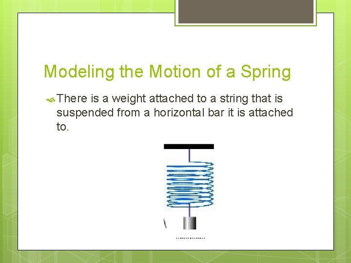 Modeling the Motion of a Spring There is a weight attached to a string