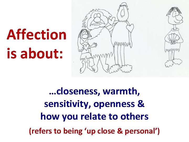 Affection is about: …closeness, warmth, sensitivity, openness & how you relate to others (refers
