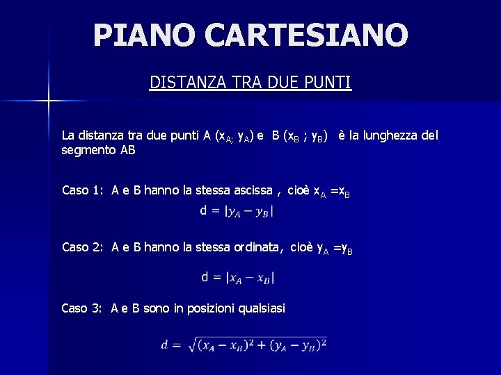 PIANO CARTESIANO DISTANZA TRA DUE PUNTI La distanza tra due punti A (x. A;