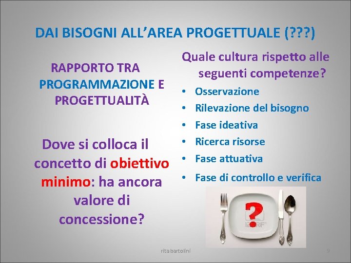 DAI BISOGNI ALL’AREA PROGETTUALE (? ? ? ) RAPPORTO TRA PROGRAMMAZIONE E PROGETTUALITÀ Dove