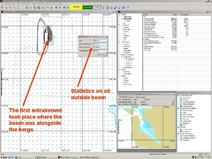 Statistics on oil outside boom The first entrainment took place where the boom was