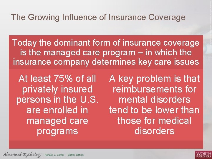 The Growing Influence of Insurance Coverage Today the dominant form of insurance coverage is