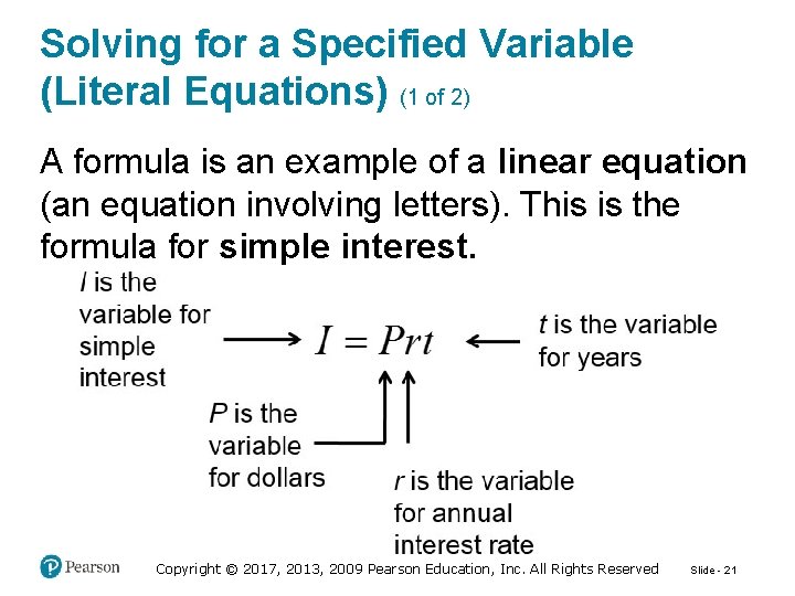 Solving for a Specified Variable (Literal Equations) (1 of 2) A formula is an