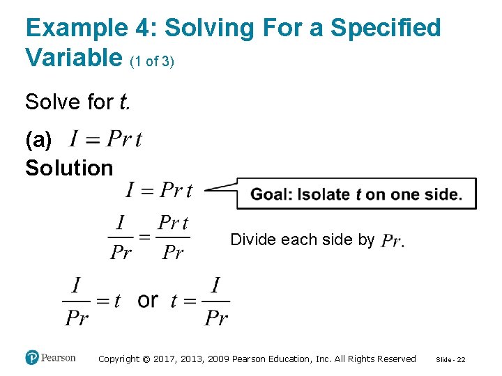 Example 4: Solving For a Specified Variable (1 of 3) Solve for t. (a)