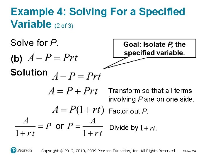 Example 4: Solving For a Specified Variable (2 of 3) Solve for P. (b)