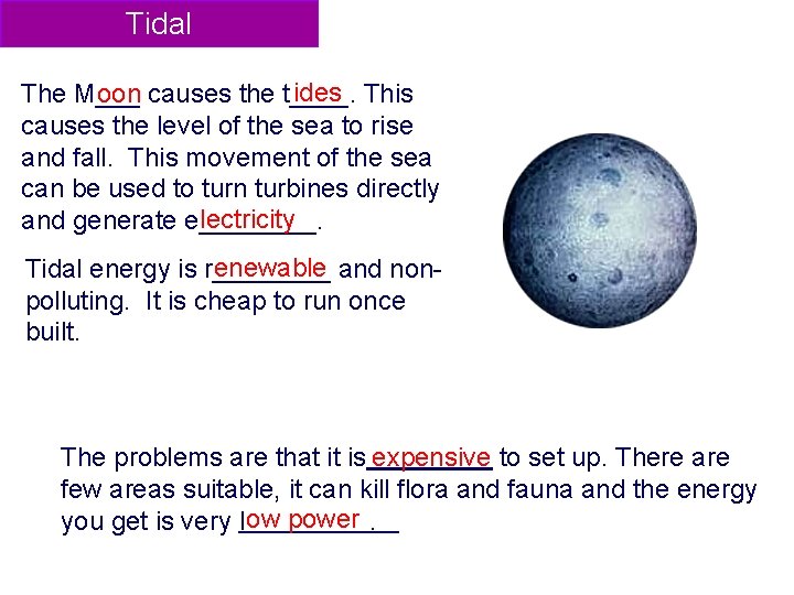 Tidal ides The M___ causes the t____. This oon causes the level of the