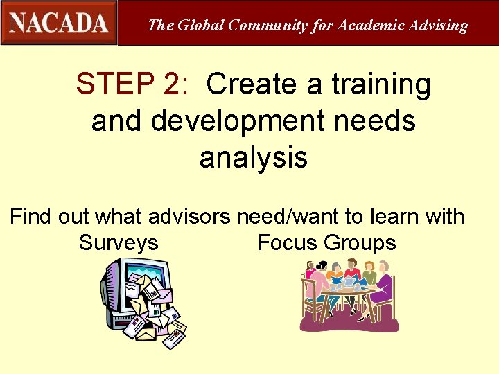 The Global Community for Academic Advising STEP 2: Create a training and development needs