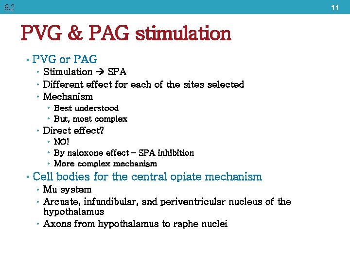 6. 2 11 PVG & PAG stimulation • PVG or PAG • Stimulation SPA