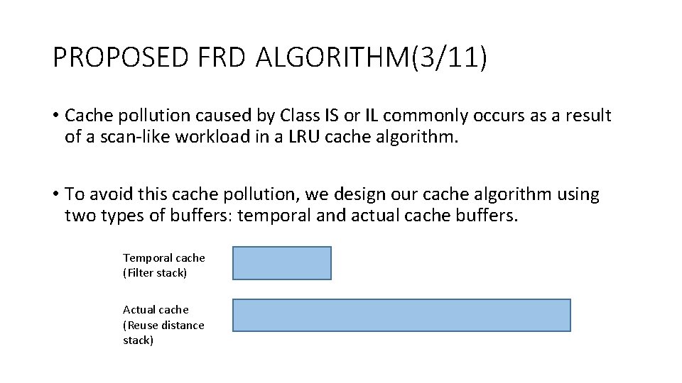 PROPOSED FRD ALGORITHM(3/11) • Cache pollution caused by Class IS or IL commonly occurs