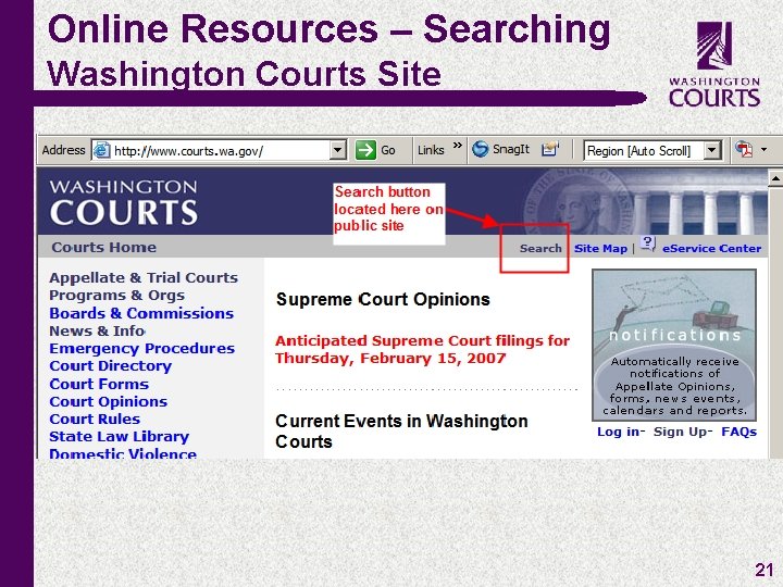Online Resources – Searching Washington Courts Site c 21 