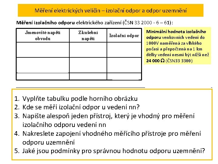 Měření elektrických veličin – izolační odpor a odpor uzemnění Měření izolačního odporu elektrického zařízení