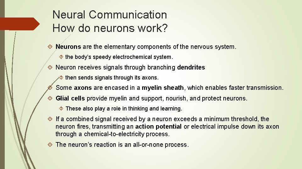 Neural Communication How do neurons work? Neurons are the elementary components of the nervous