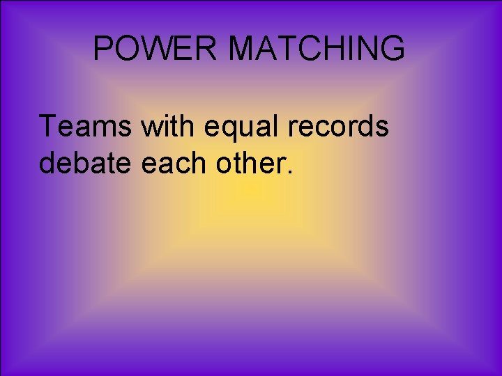 POWER MATCHING Teams with equal records debate each other. 