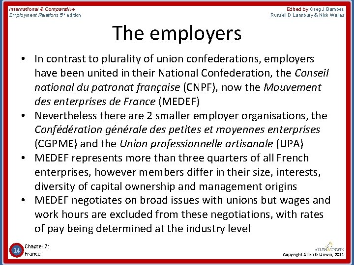 International & Comparative Employment Relations 5 th edition Edited by Greg J Bamber, Russell