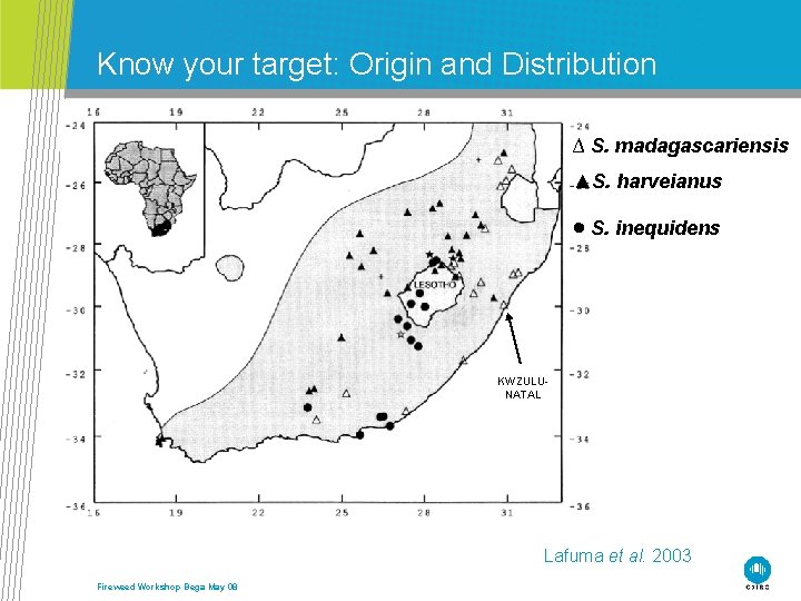 Know your target: Origin and Distribution ∆ S. madagascariensis ▲S. harveianus S. inequidens KWZULUNATAL