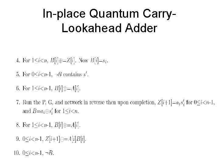 In-place Quantum Carry. Lookahead Adder 