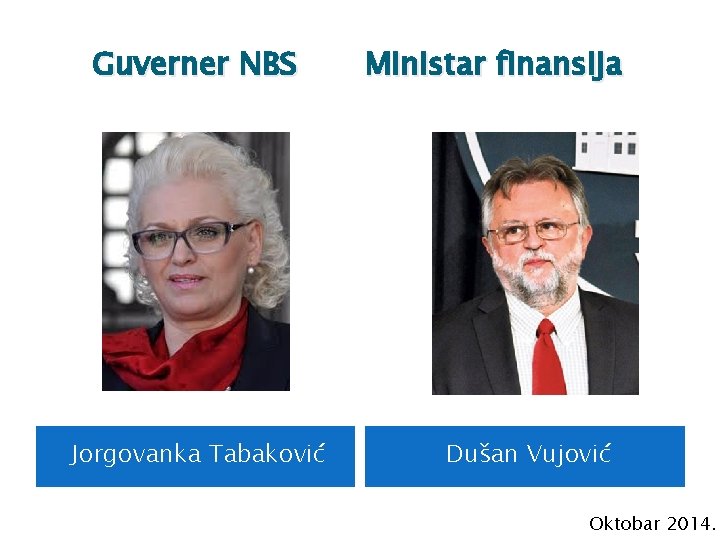 Guverner NBS Jorgovanka Tabaković Ministar finansija Dušan Vujović Oktobar 2014. 