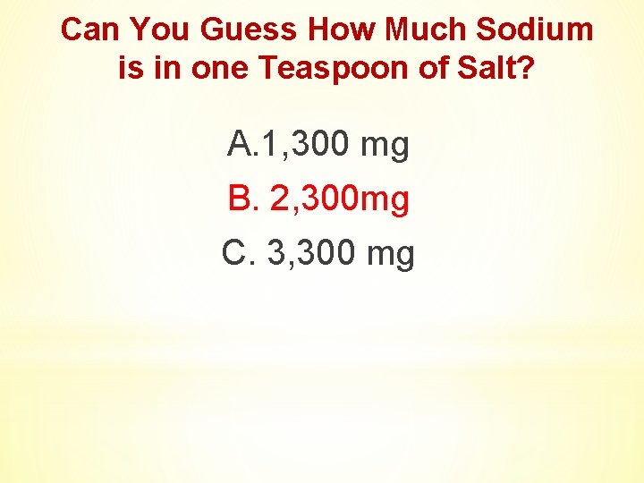 Can You Guess How Much Sodium is in one Teaspoon of Salt? A. 1,