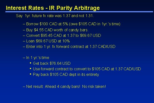 Interest Rates - IR Parity Arbitrage Say 1 yr. future fx rate was 1.