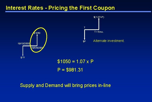 Interest Rates - Pricing the First Coupon $(1. 07 x. P) T T +