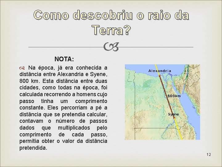 Como descobriu o raio da Terra? NOTA: Na época, já era conhecida a distância