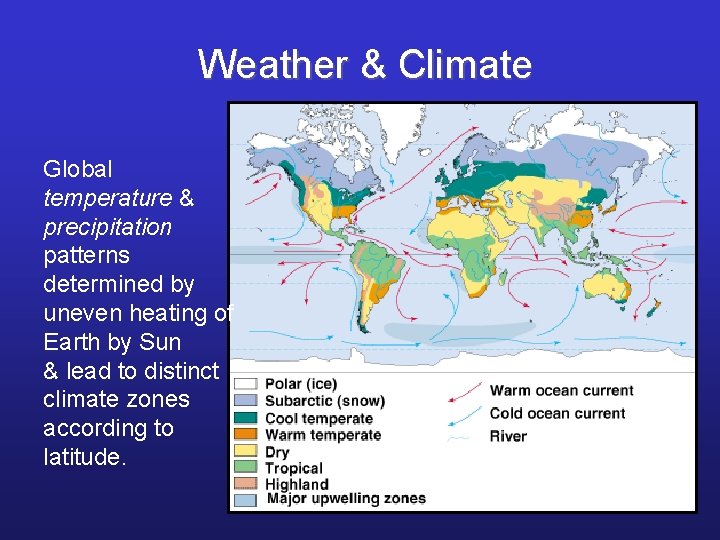 Weather & Climate Global temperature & precipitation patterns determined by uneven heating of Earth