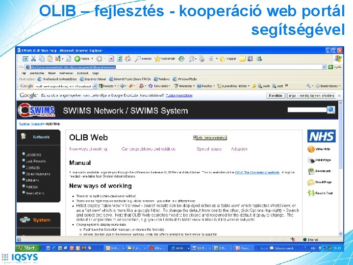 OLIB – fejlesztés - kooperáció web portál segítségével 