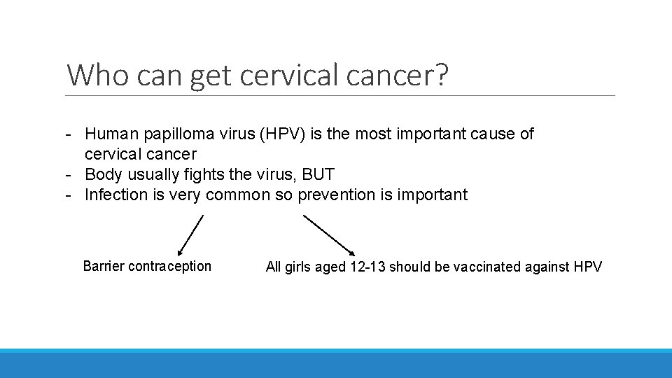 Who can get cervical cancer? - Human papilloma virus (HPV) is the most important