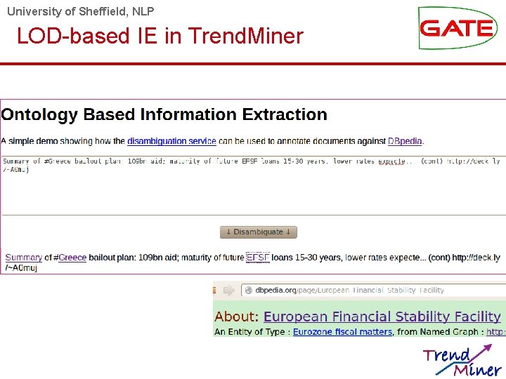 University of Sheffield, NLP LOD-based IE in Trend. Miner 14 