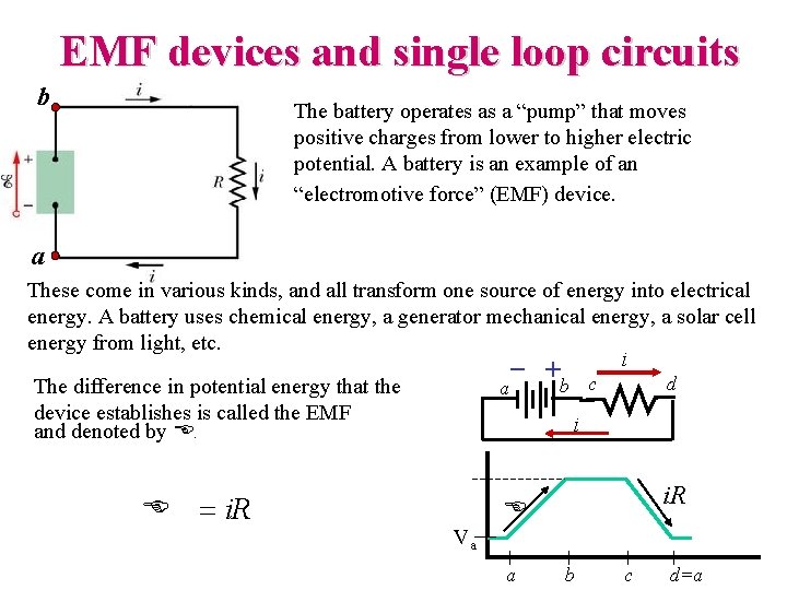 EMF devices and single loop circuits b The battery operates as a “pump” that