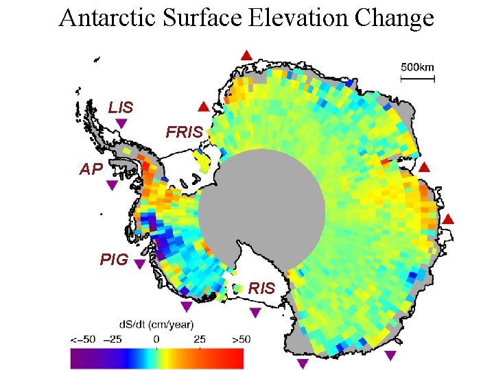 Antarctic Surface Elevation Change LIS FRIS AP PIG RIS 
