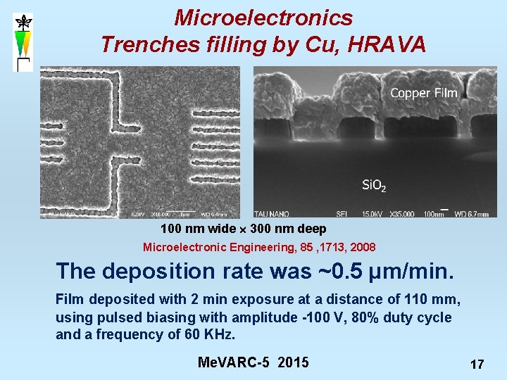 Microelectronics Trenches filling by Cu, HRAVA 100 nm wide 300 nm deep Microelectronic Engineering,